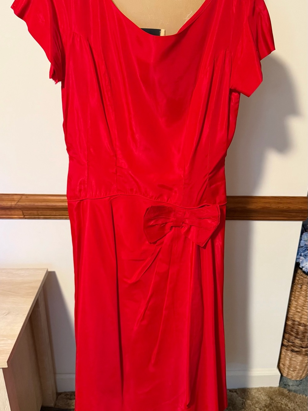 Vintage Red Midi Dress with Bow Accent 1950’s